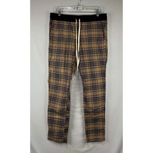 EUC Christos New York Plaid Brown Check Drawstring Streetwear Pants Mens XL